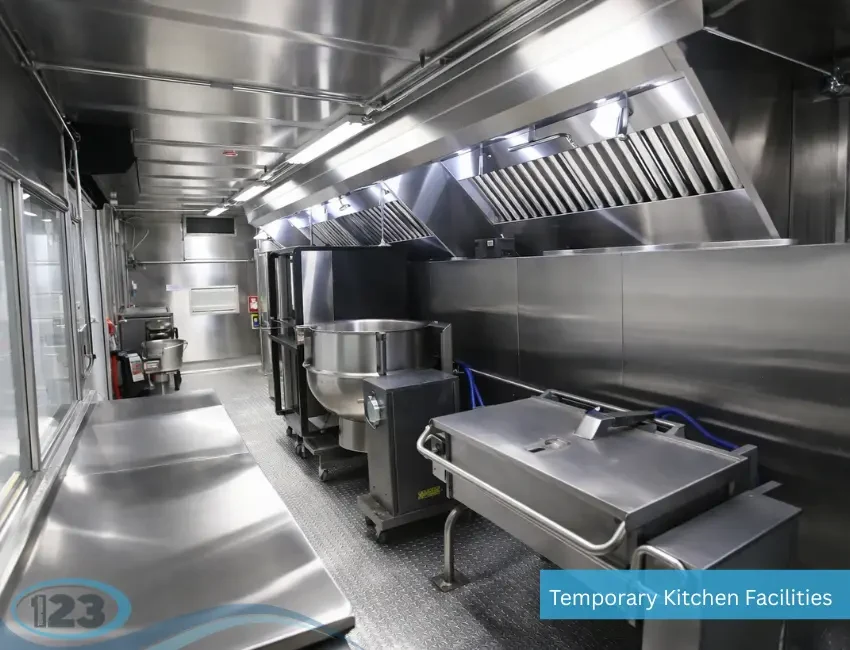 Commercial cooking line inside a mobile kitchen trailer rental