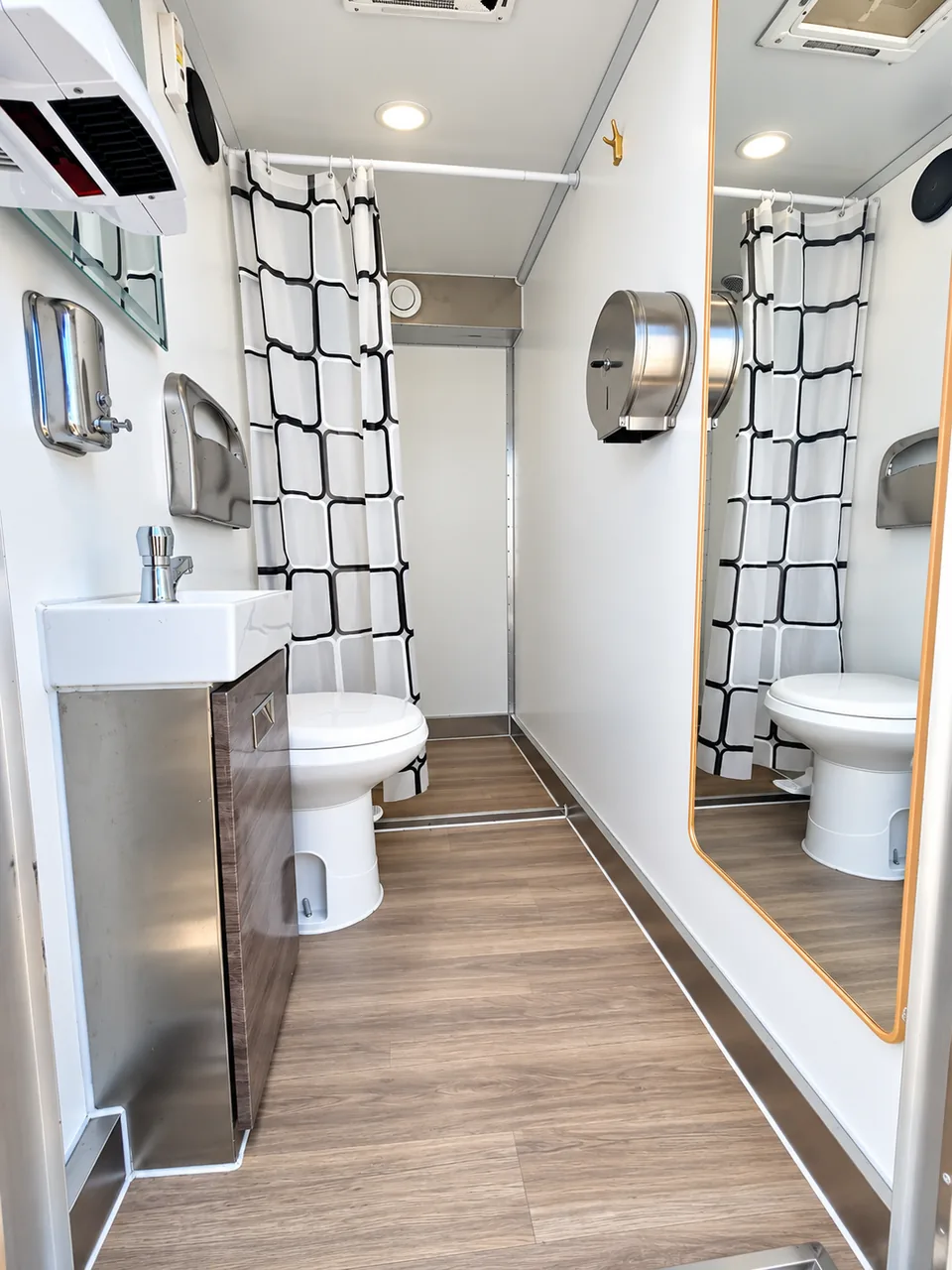 13 ft three-stall shower and restroom combination trailer interior view 1